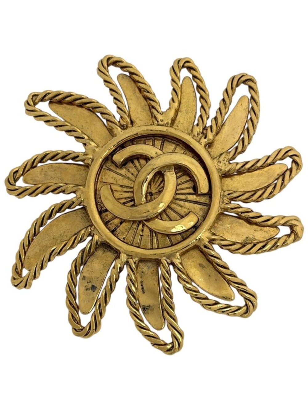 Chanel Brooch CC Logo Sun Gold Plated